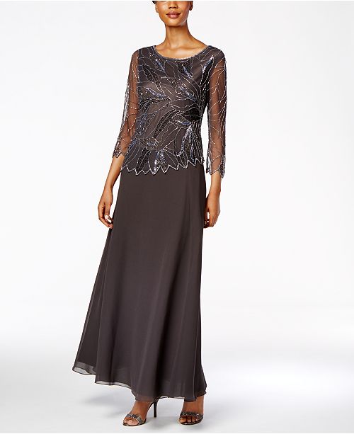 J Kara Embellished Beaded A Line Gown Dresses Women Macys 6574