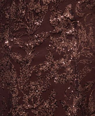 Juniors' V-Neck Glitter Lace-Up Gown