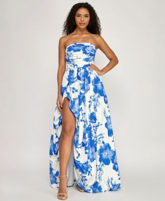 Juniors' Strapless Floral Bubble Maxi Dress