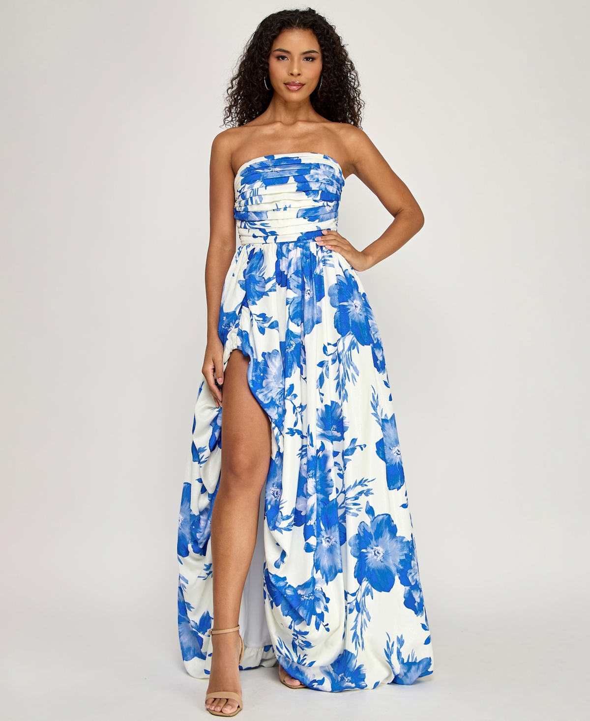 City Studios Junior's Strapless Floral Bubble Maxi Dress