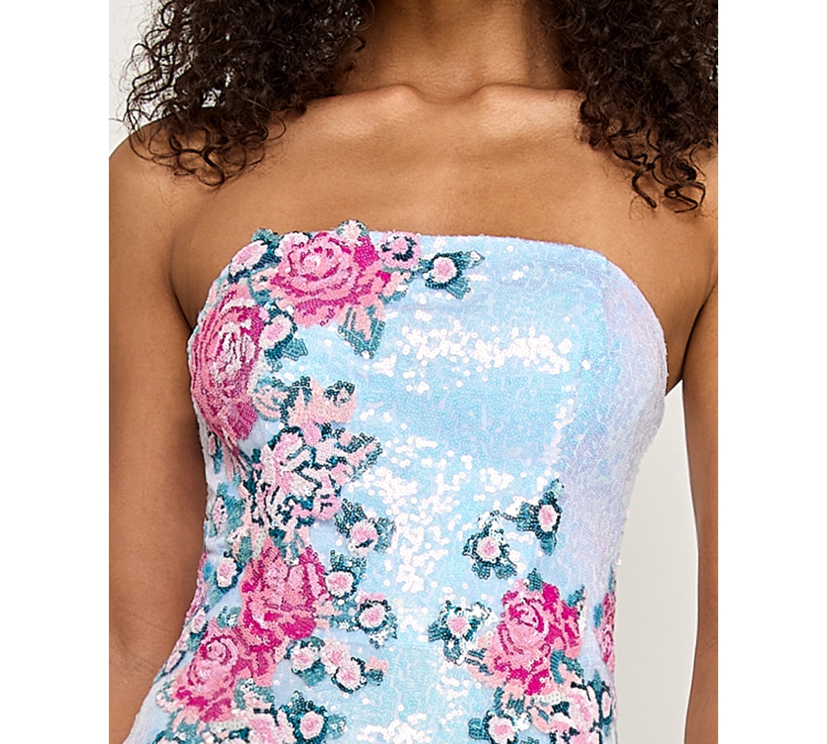 City Studios Women's Strapless Floral Applique Sequin Maxi Dress