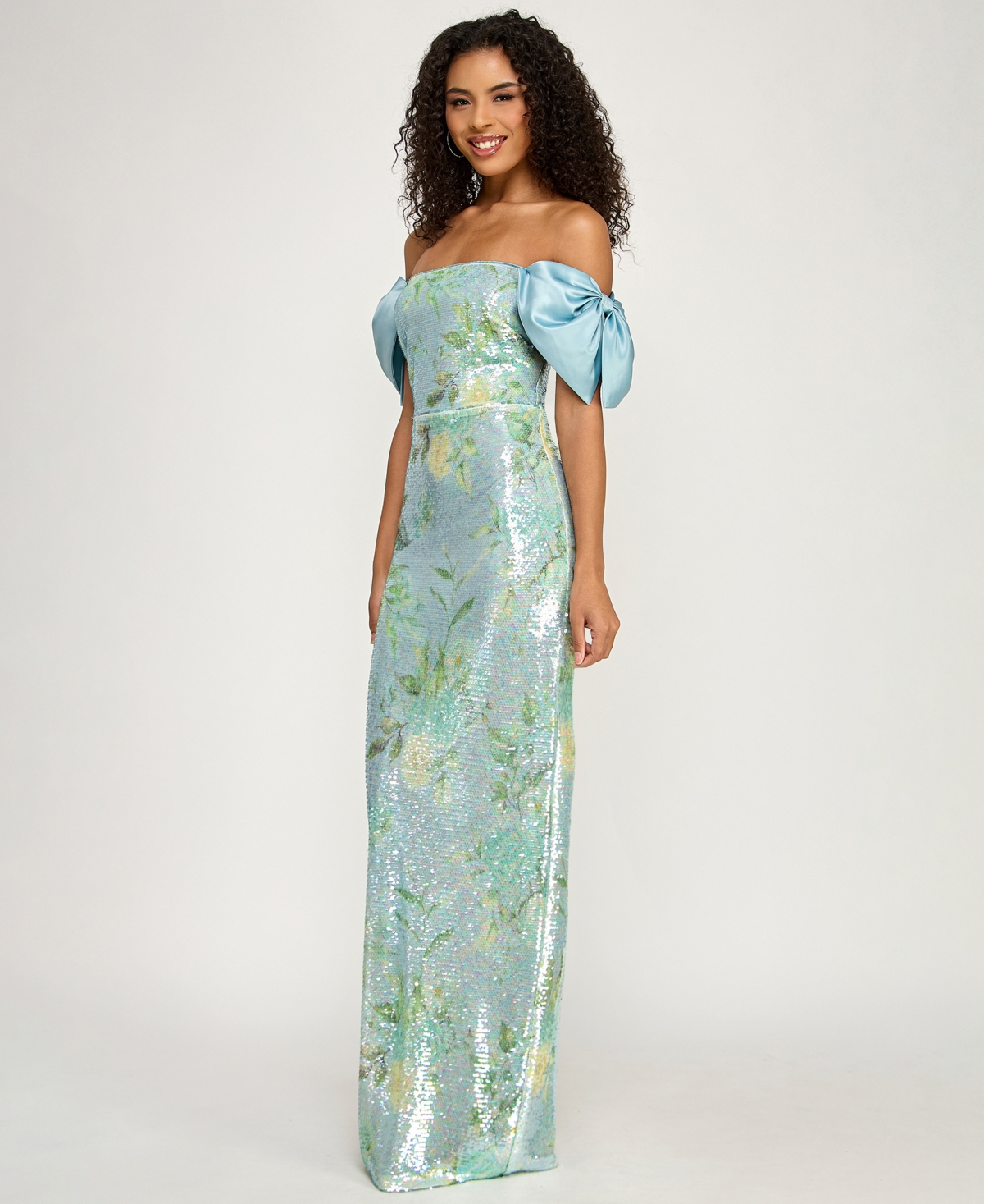 City Studios Women's Off-Shoulder Sequin Maxi Dress