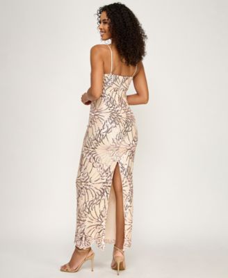 Juniors' Scoop-Neck Embroidered Sequin Maxi Dress