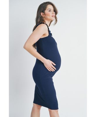 Maternity Ribbed Square Neck Ruffle Strap Dress