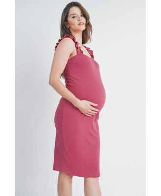 Maternity Ribbed Square Neck Ruffle Strap Dress