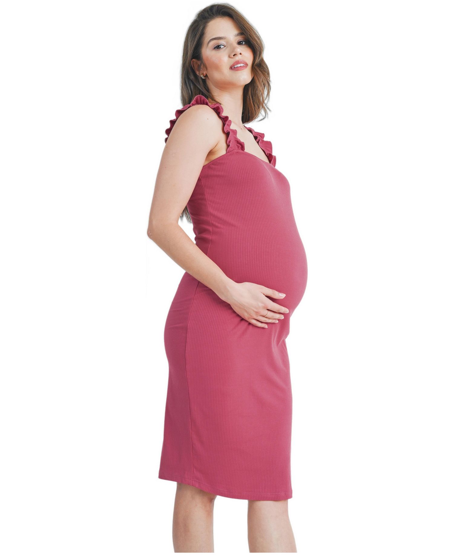 Women's Ribbed Square Neck Ruffle Strap Dress