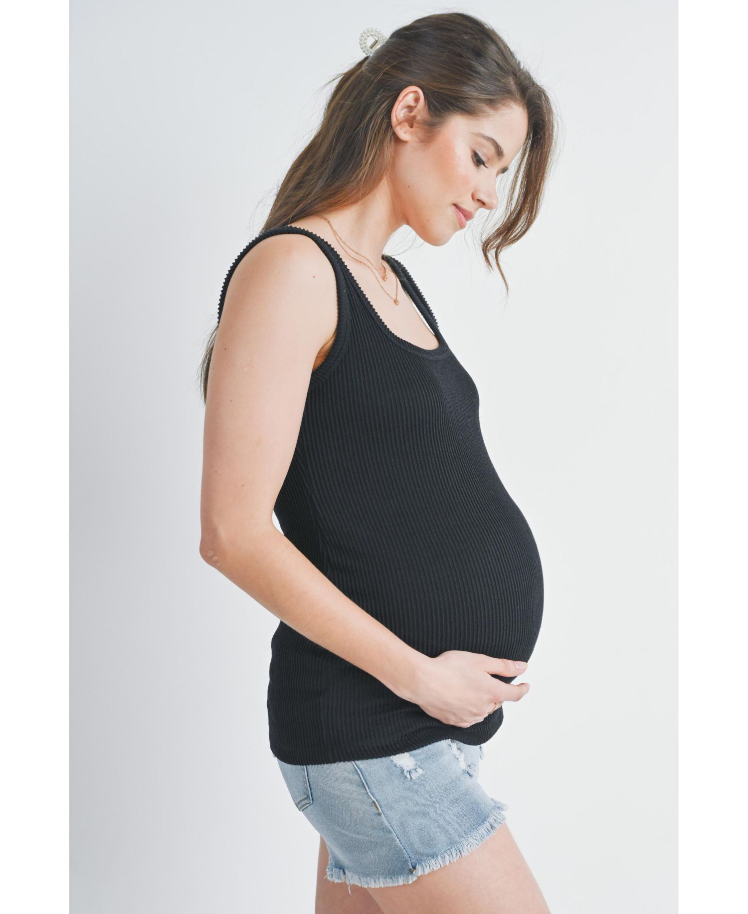 Maternity Square Neck Ribbed Sleeveless Tank Top