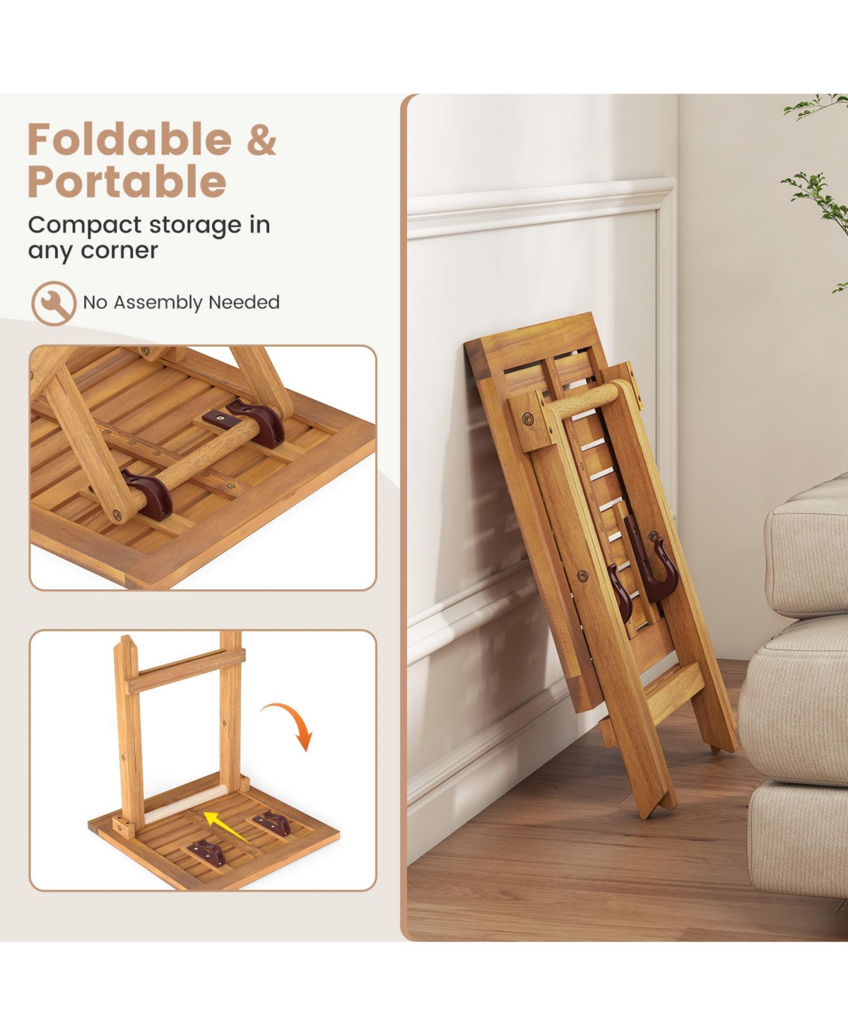 Gymax 2 Pcs Outdoor Folding Side Table Acacia Wood End Table Square Patio Bistro Table