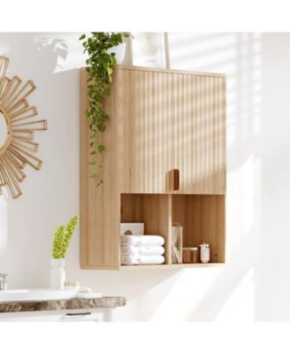Fluted Wooden Bathroom Wall Cabinet, 23"x29", Over Toilet Storage, Adjustable Shelf, Soft-Close Hinges