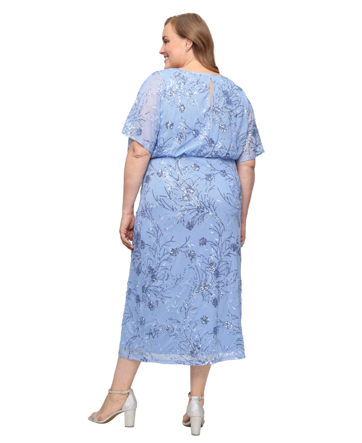 Sl Fashions Plus Round-Neck Blouson Sequin Dress