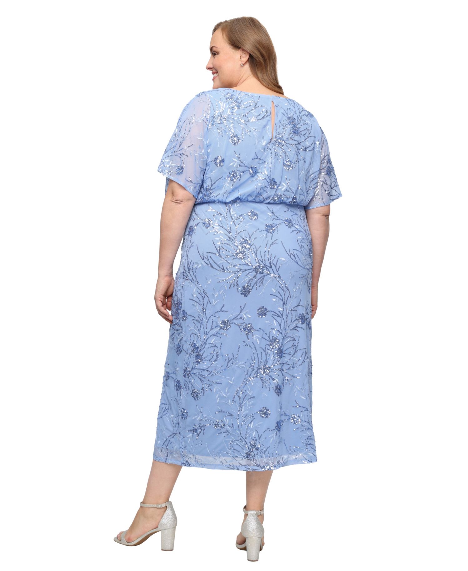 Plus Size Round-Neck Blouson Sequin Dress