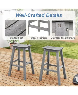 29'' Patio Bar Stool Set of 2 w/ Curved Seat & Footrests for Backyard Outdoor