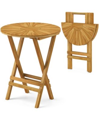 Patio Folding Side Table 23.5'' Teak Wood Round End Table Fully Assembled