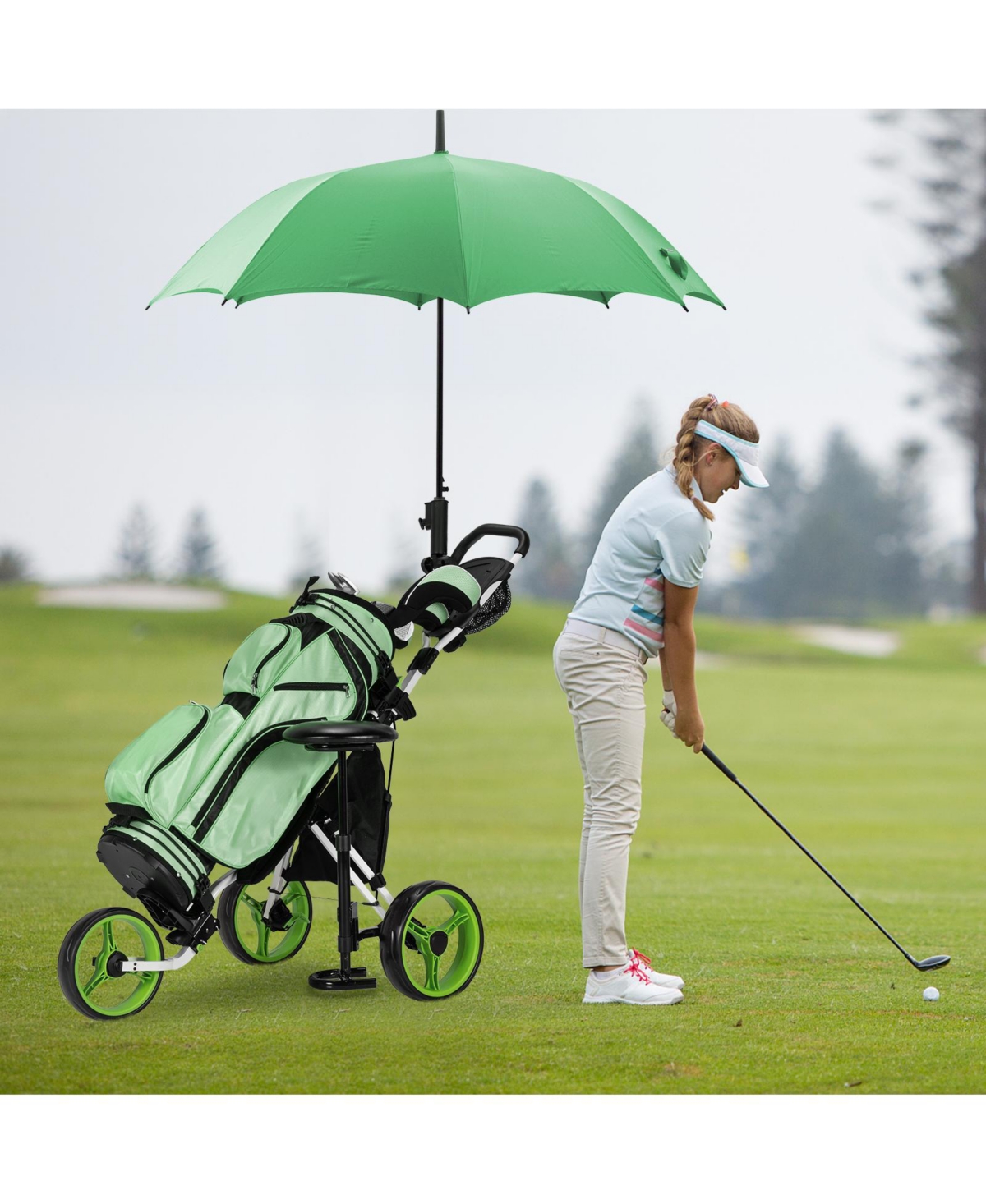 Mecale 3-Wheel Folding Golf Push Cart with Seat, Scoreboard, Adjustable Handle