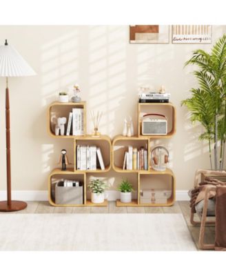 3-Tier S-Shaped Bookcase with 3 Open Cubes for Living Room