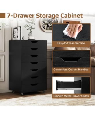 7-Drawer Chest Wooden Storage Dresser with Lockable Wheels