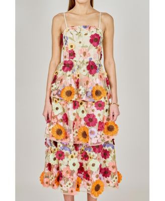 Women's 3D Foral layeredmidi dress