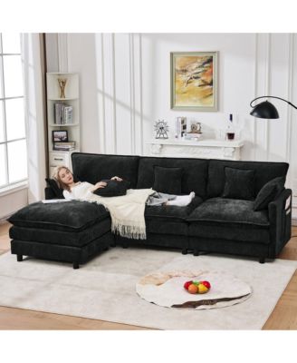101.9 Inch Chenille 3-Seater Sofa with Movable Ottoman, Modular Cloud Couch