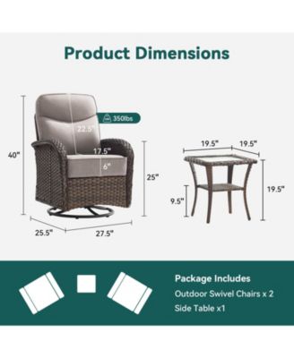 3 Piece Wicker Outdoor Swivel Glider Patio Chair Set