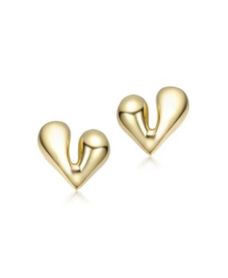 Polished Heart Design Stud Earrings in 14K Gold Plated