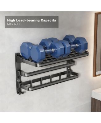 24" Foldable Aluminum Towel Rack with 7 Hooks for Bathroom