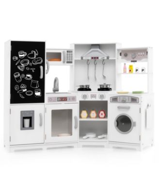 Corner Wooden Play Kitchen with Lights & Sounds, Large Pretend Play Kitchen Set for Kids