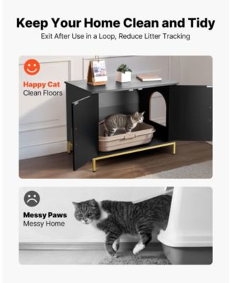 27.6" Hidden Litter Box Cabinet with Metal Legs & Handle - Modern Cat Washroom End Table for Bedroom
