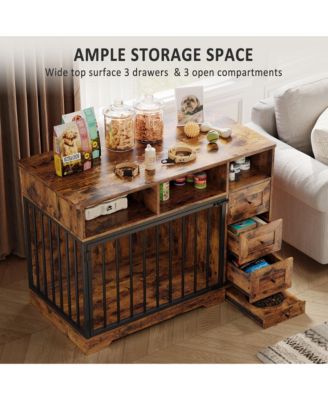 47.8 Inch Dog Crate Furniture Kennel with Doors Wooden Pet House with Drawers and Storage Cabinet