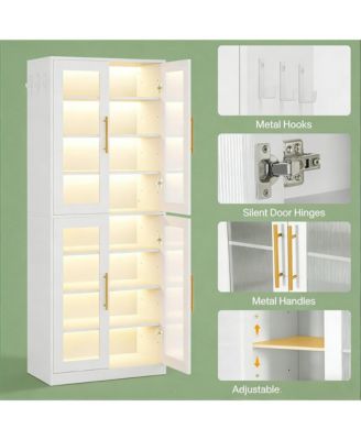 Modern Shoe Cabinet for Entryway, 8-Tier Vertical Shoe Rack with LED Lighting, Doors for Dust Protection and Hooks for Entryway, Living Room