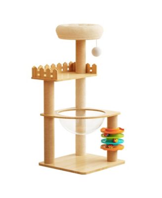 39.3" Modern Wood Cat Tree Tower with Scratching Posts, Perch, Hammock & Toys for All Cats