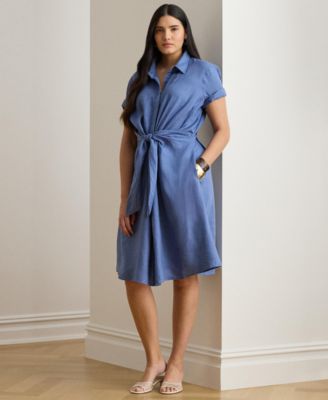 Plus Size Tie-Front Shirt Dress