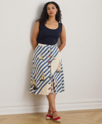 Women's Print Button-Front Crepe Skirt