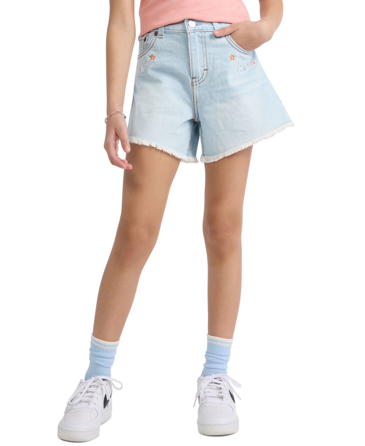 Шорты Levi's Crochet Applique A-Line Shorts для девочек, цвет: Светлая варка джинсовый — фото 1