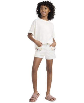Girls' 7-16 Embroidered High-Rise Crochet Applique Shorts