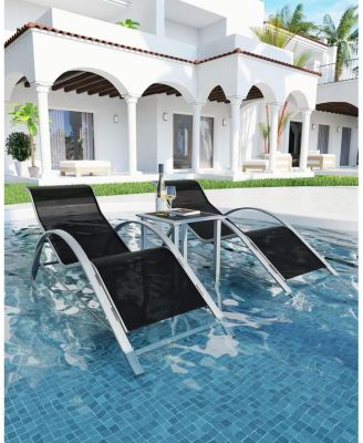 3-Pack Pool Lounge Chairs, Patio Sunbathing Recliners with Backrest – Outdoor Tanning Chaise Loungers for Beach, Deck, Lawn