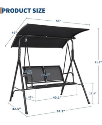 Porch Swing with Adjustable Canopy for Adults 2-Seat Outdoor Waterproof Textilene & Steel Frame Patio Swing Bench