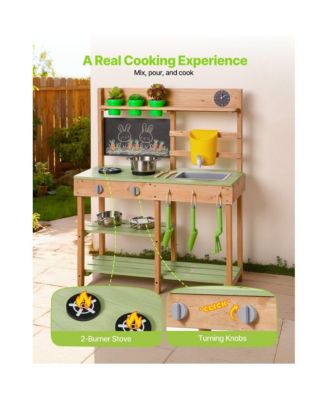 Kids Outdoor Mud Kitchen Playset with Sink, Tank, and Cookware