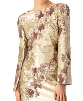 Women's Floral Sequin Gown with Open Back