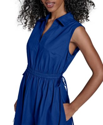 Women's Cotton Drawstring Sleeveless Midi Dress