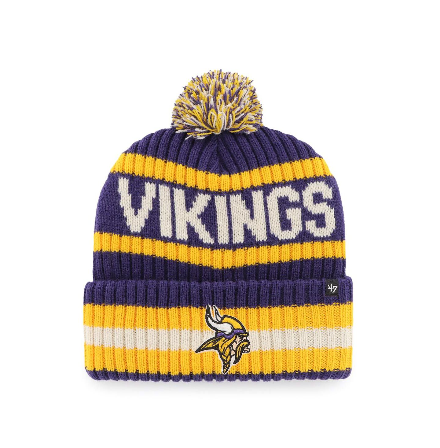 Мужская шапка '47 Brand Purple Minnesota Vikings Bering Cuffed Knit Hat with Pom — фото 1