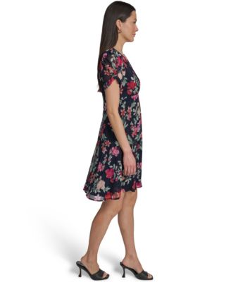 Petite Knot-Sleeve Printed Dress