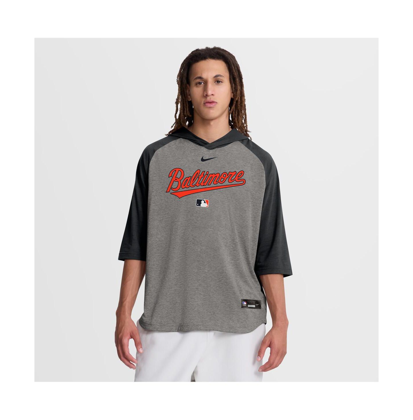 Мужская футболка Nike Black Baltimore Orioles Authentic Collection Flux Dri-FIT Raglan 3/4-Sleeve Hooded — фото 1