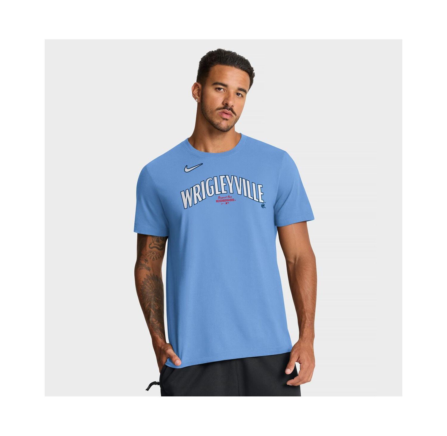 Men's Light Blue Chicago Cubs City Connect Large Logo T-Shirt