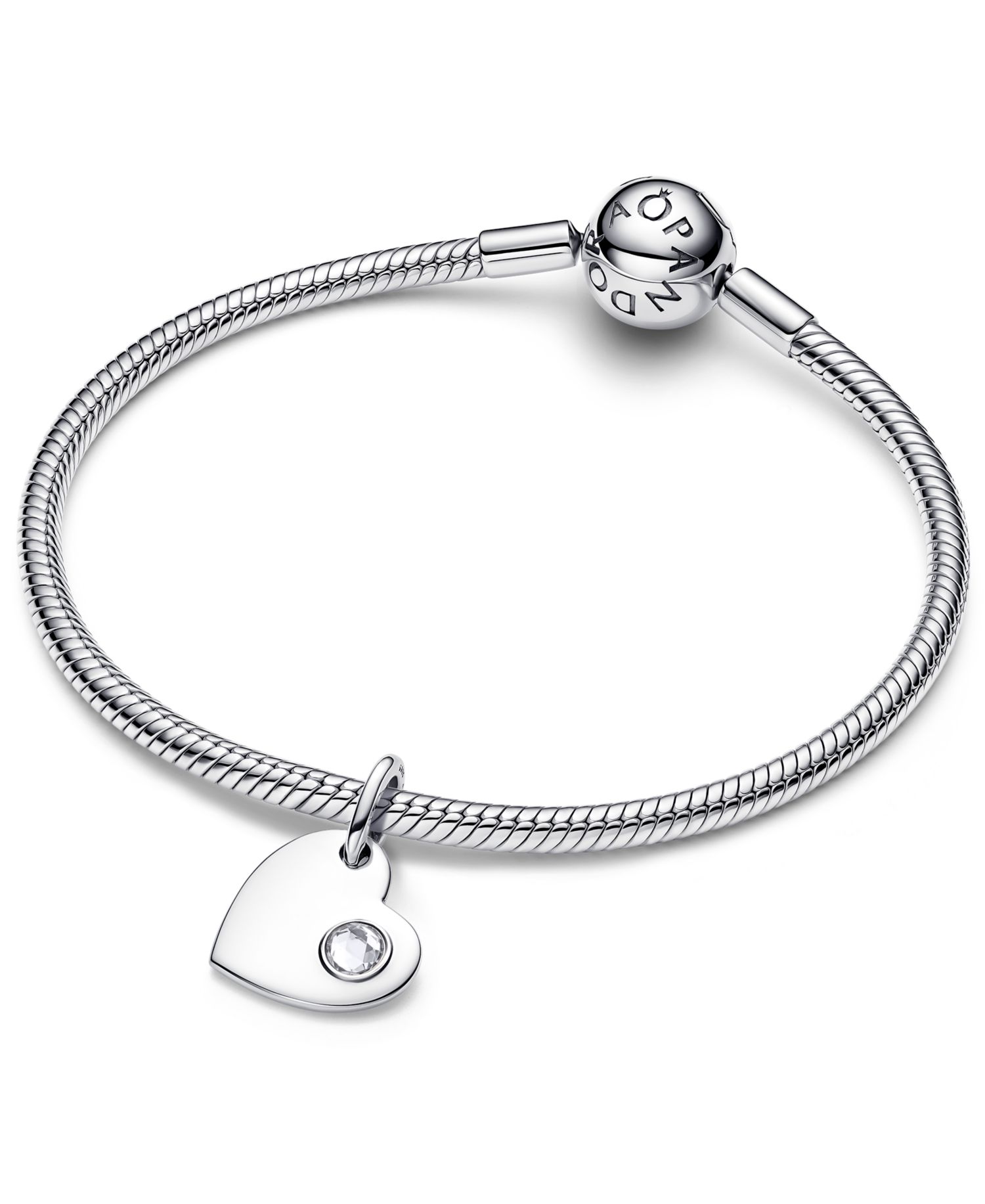 April Engravable Heart Clear Stone Dangle Charm
