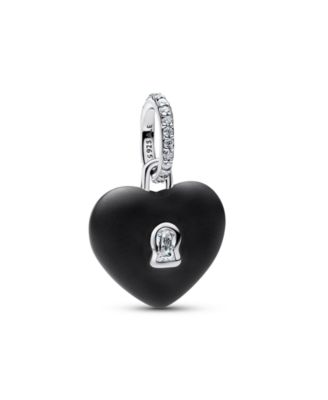 Matte Black Ceramic Heart Padlock Dangle Charm