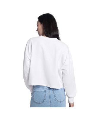 Women's White Chicago Cubs Bleachers Cropped Pullover Sweatshirt