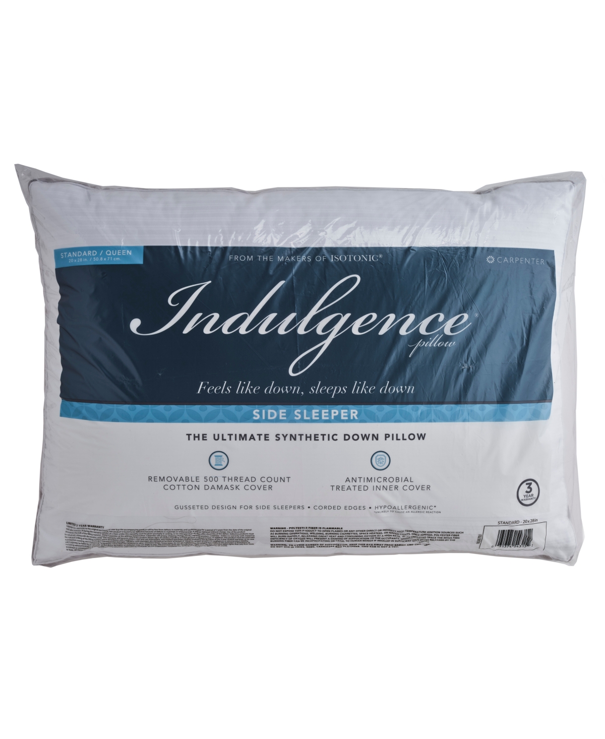 Indulgence by Isotonic 500-thread-count 100% Cotton Cover Side Sleeper Pillow