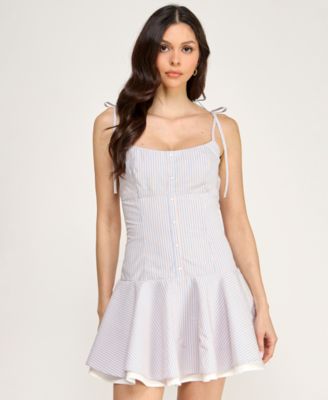 Juniors' Stripe Square Neck Mini Dress