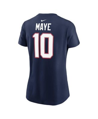 Women's Drake Maye Navy New England Patriots Super Bowl LX Patch Name & Number T-Shirt