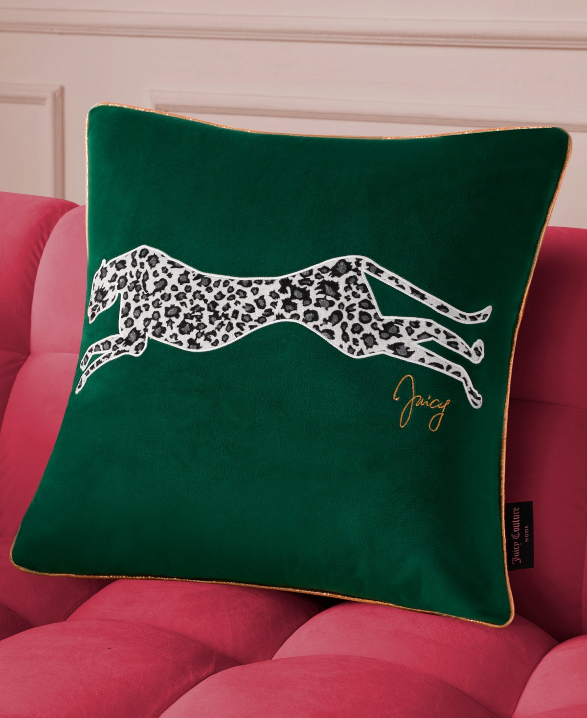 Juicy Couture Embroidered Velvet Cheetah Decorative Pillow, 18" x 18"
